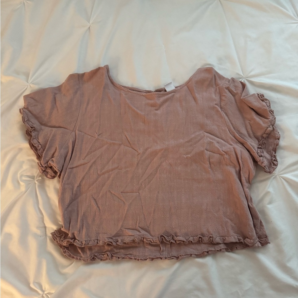 Me to We Pink Ruffled Crop Blouse Short Sleeve